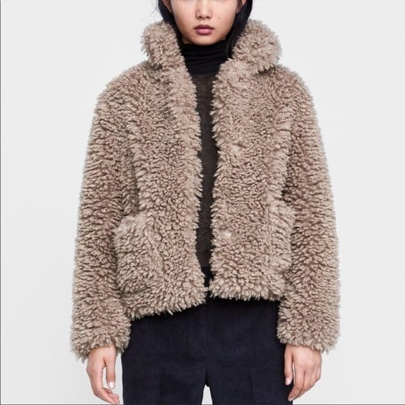 Zara Jackets & Blazers - SOLD Zara Teddy Coat Faux Fur Jacket Beige Brown Size M